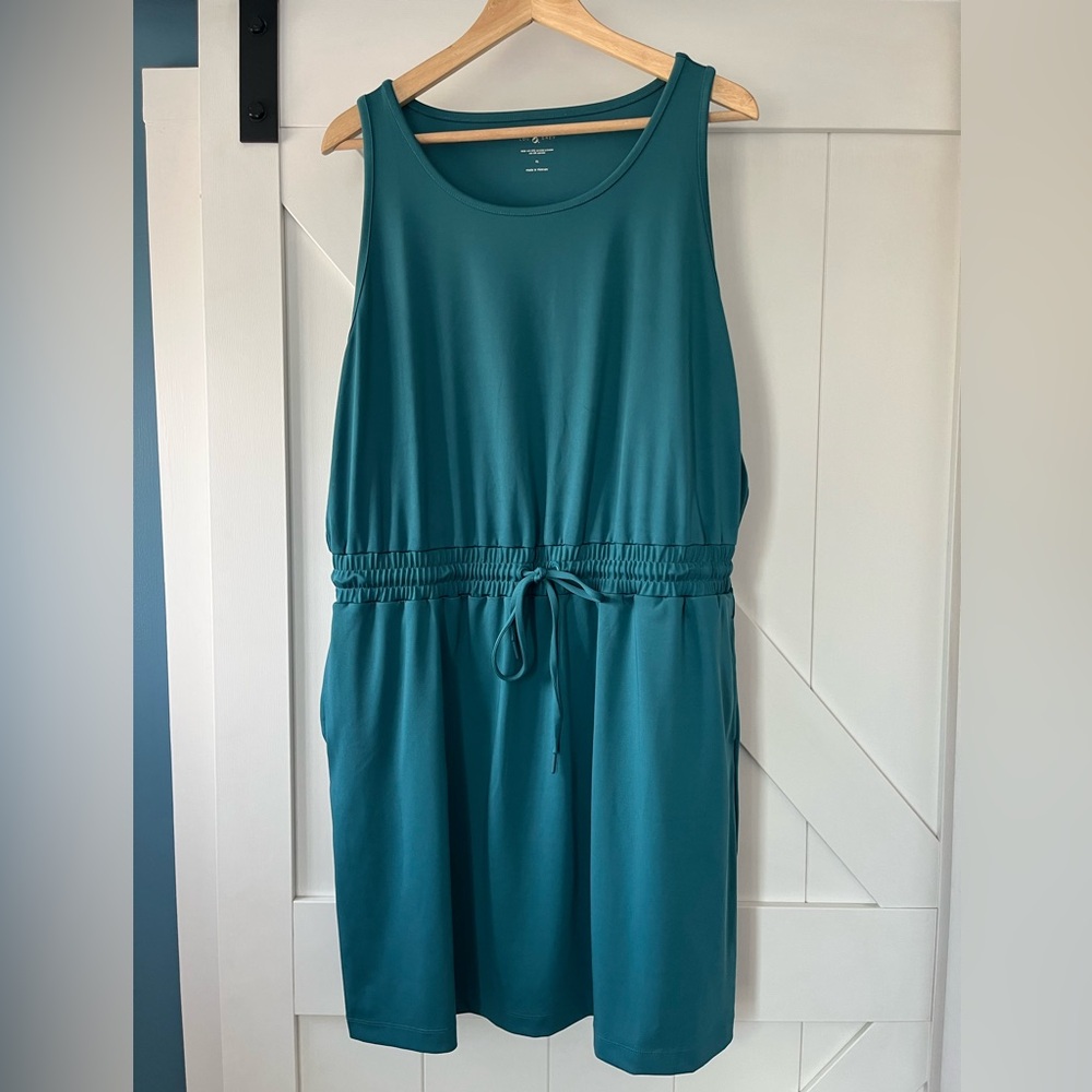 Teal Lou & Grey Sleeveless Sporty Dress with Drawstring Waist and Pockets - XL